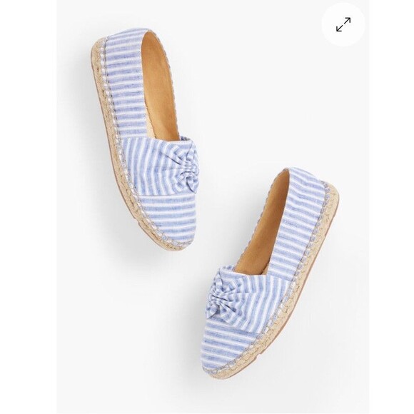 Talbots‎ Knot Linen Espadrilles Flats Blue White Chambray 11 Preppy Coastal NEW - Picture 1 of 8